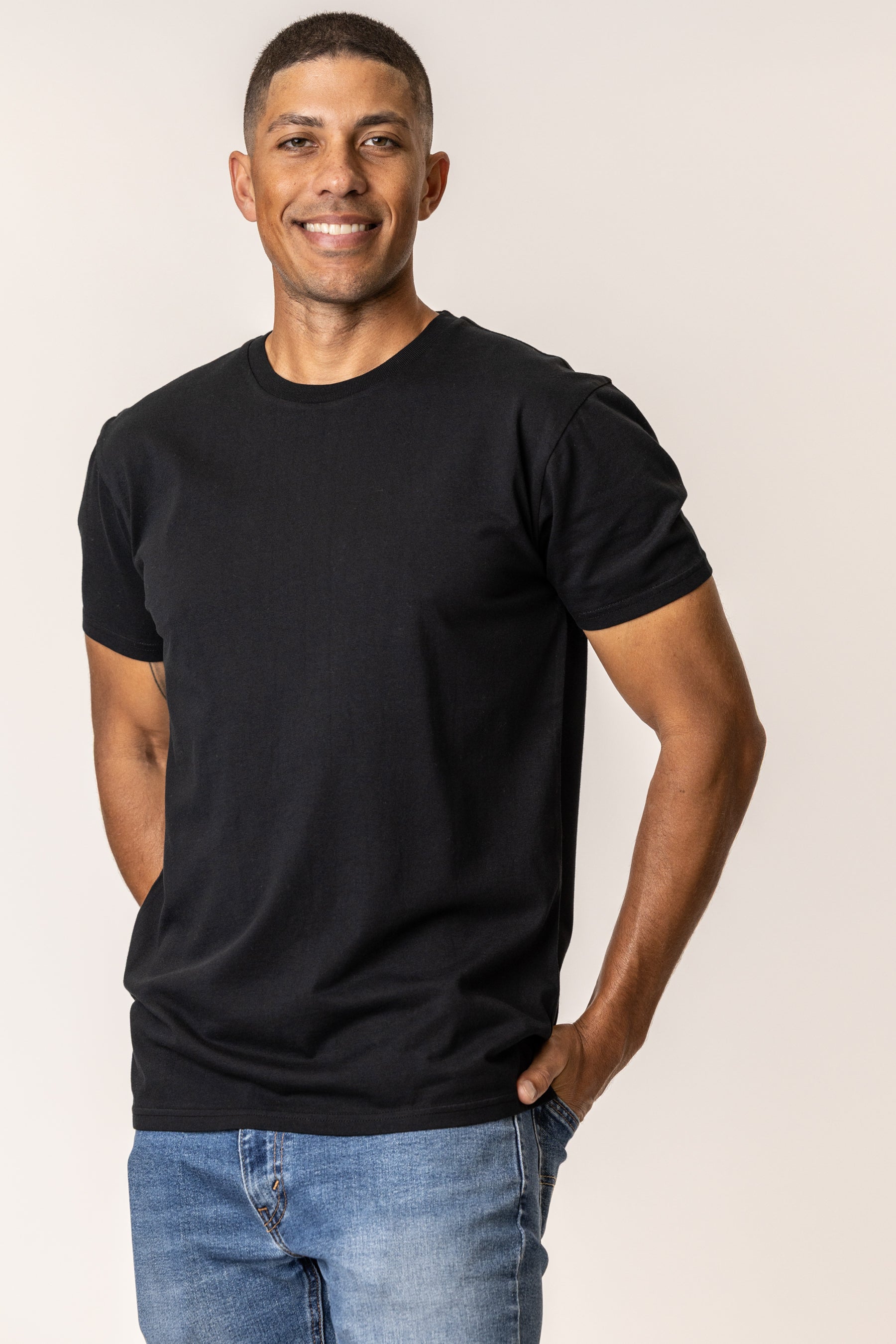 Man wearing a black t-shirt