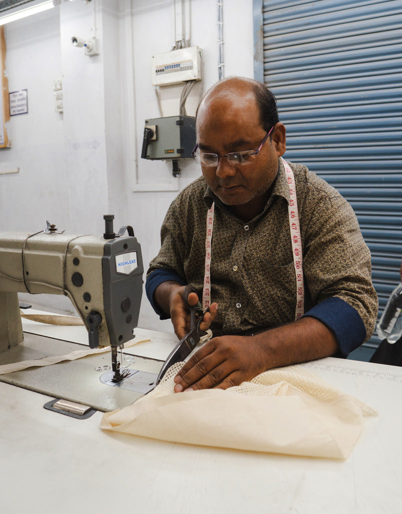Fair trade worker making a bag