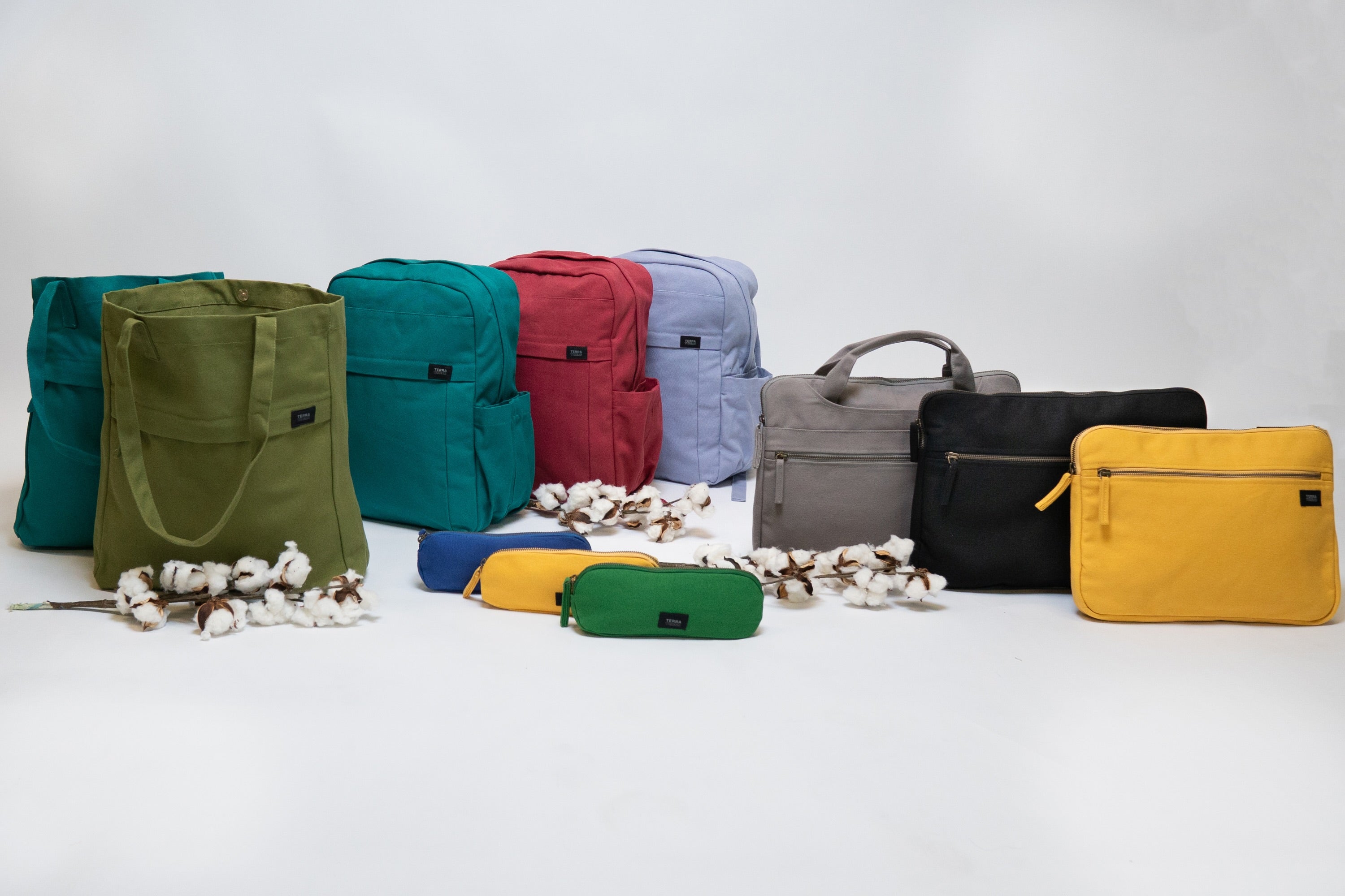 Collection of colorful organic bags