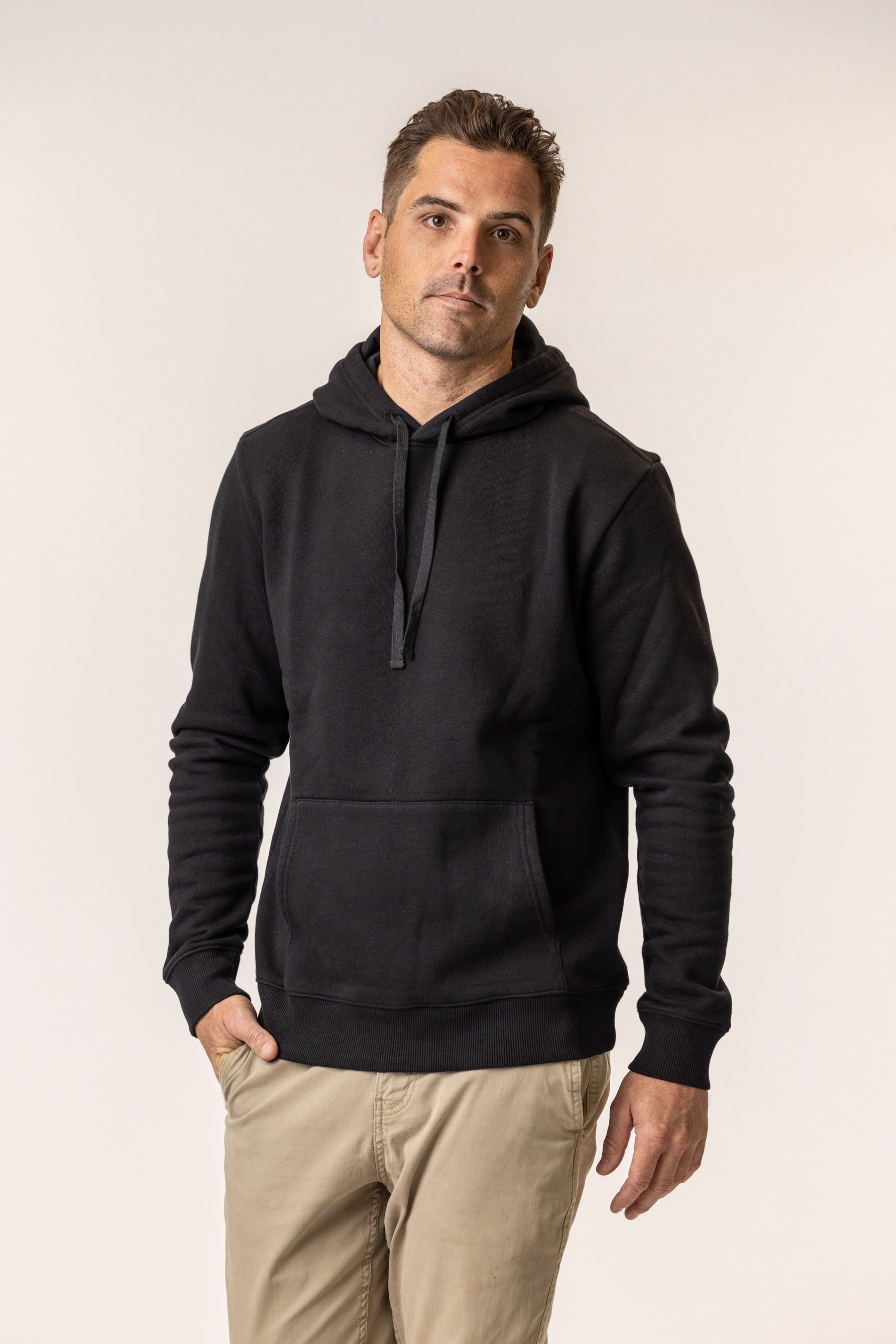 black organic cotton pullover hoodie