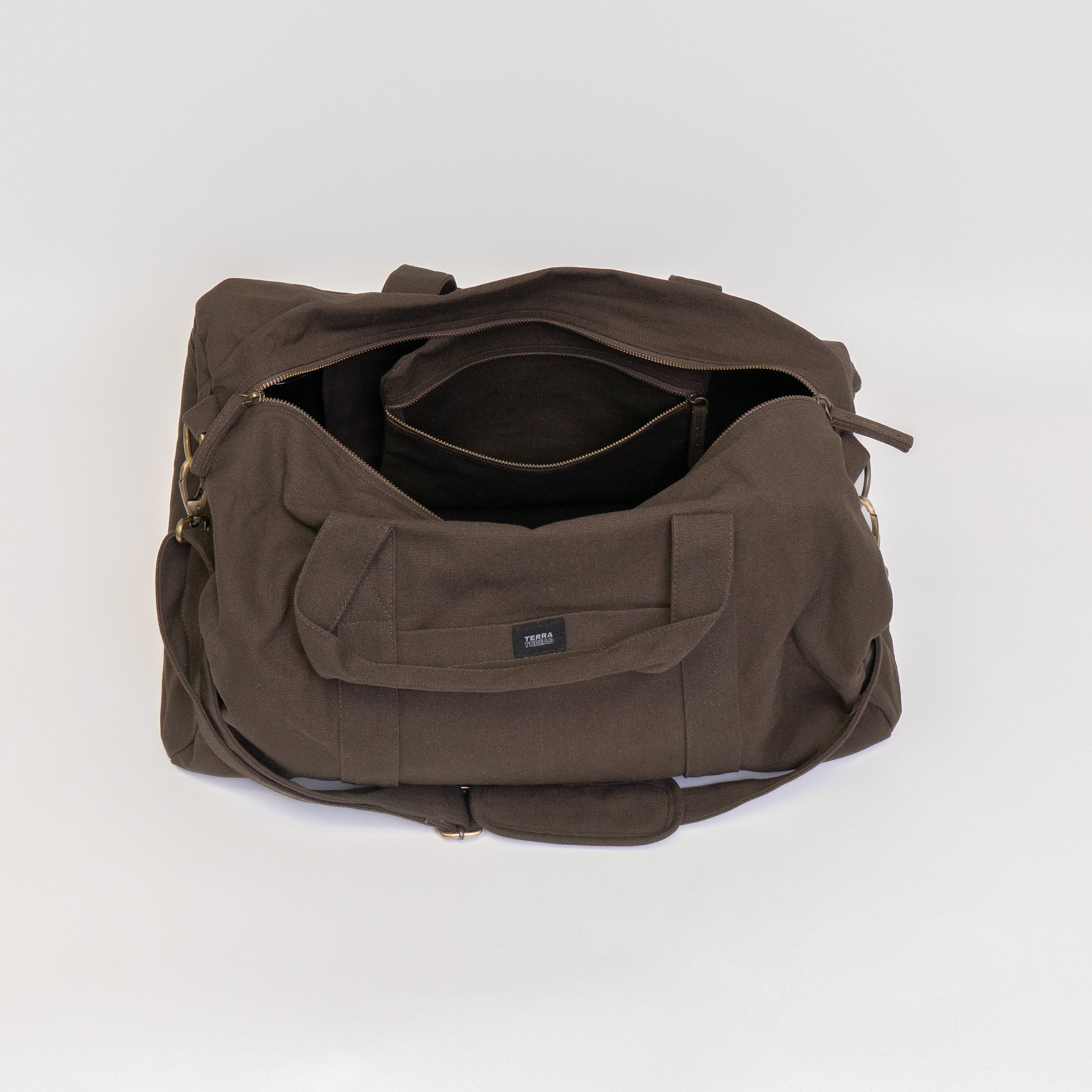 canvas duffel bag brown