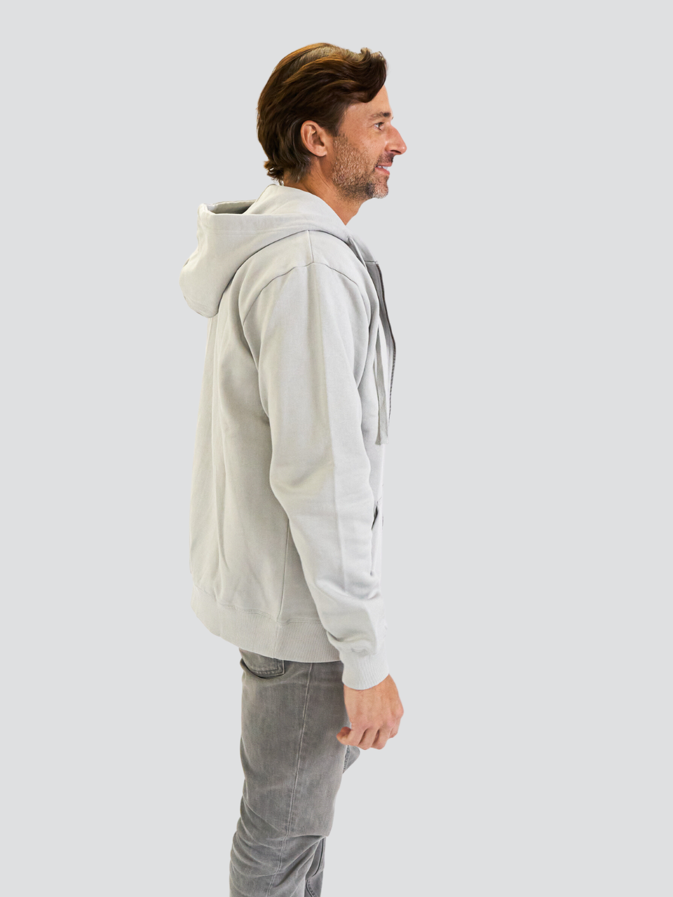 gray zip up hoodie