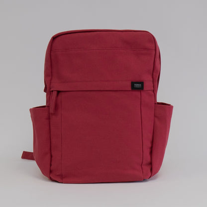 red canvas backpack