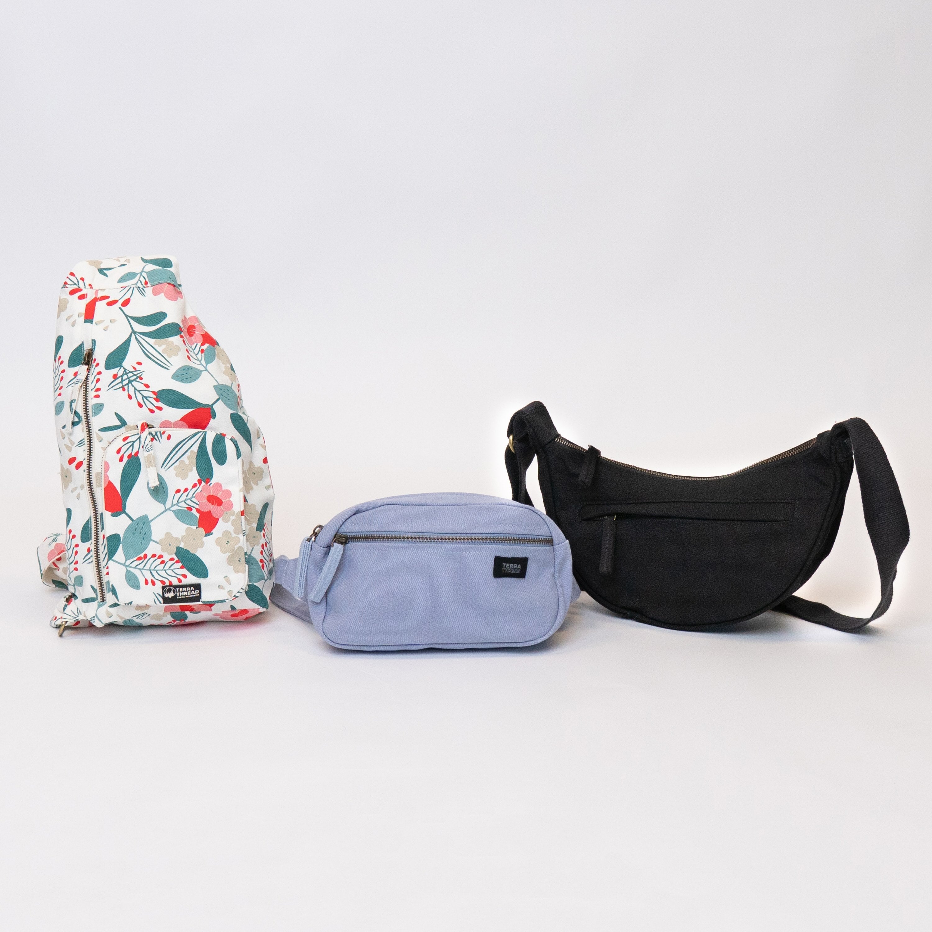 sling and crossbody bags made of organic cotton