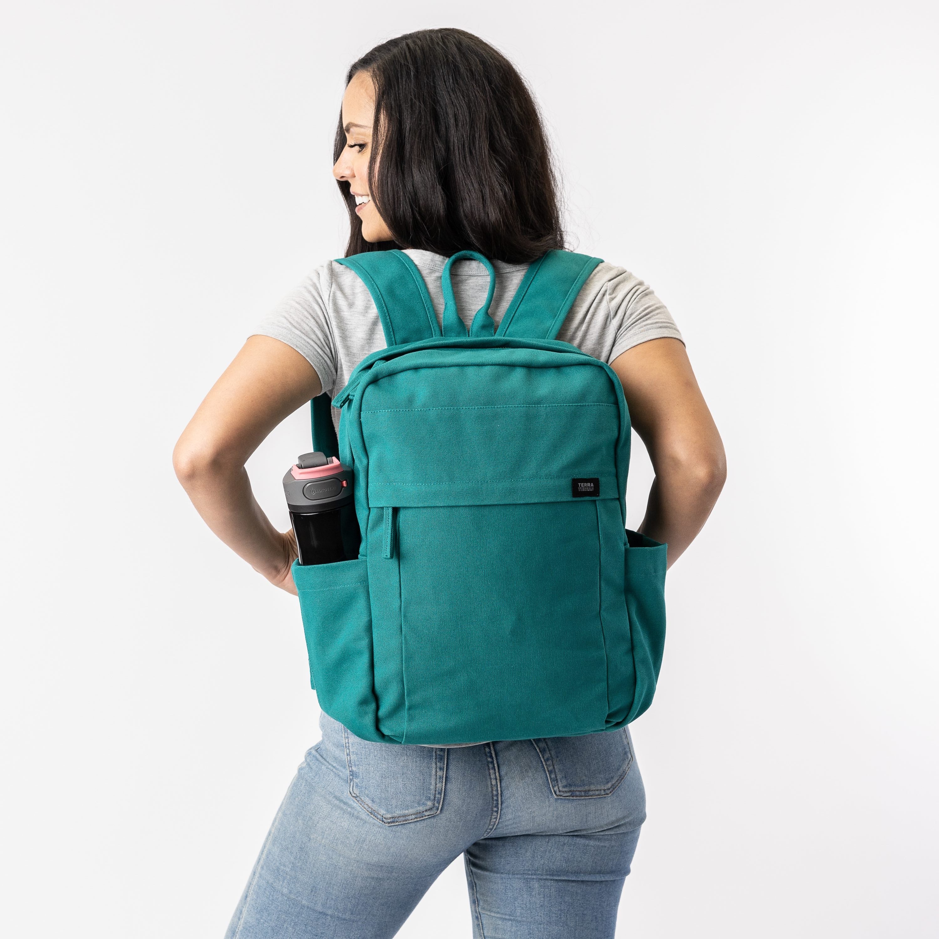 teal backpacks organic cotton