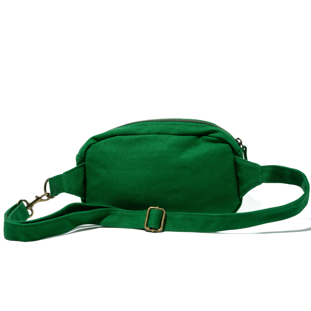 fanny pack in green color made with organic cotton