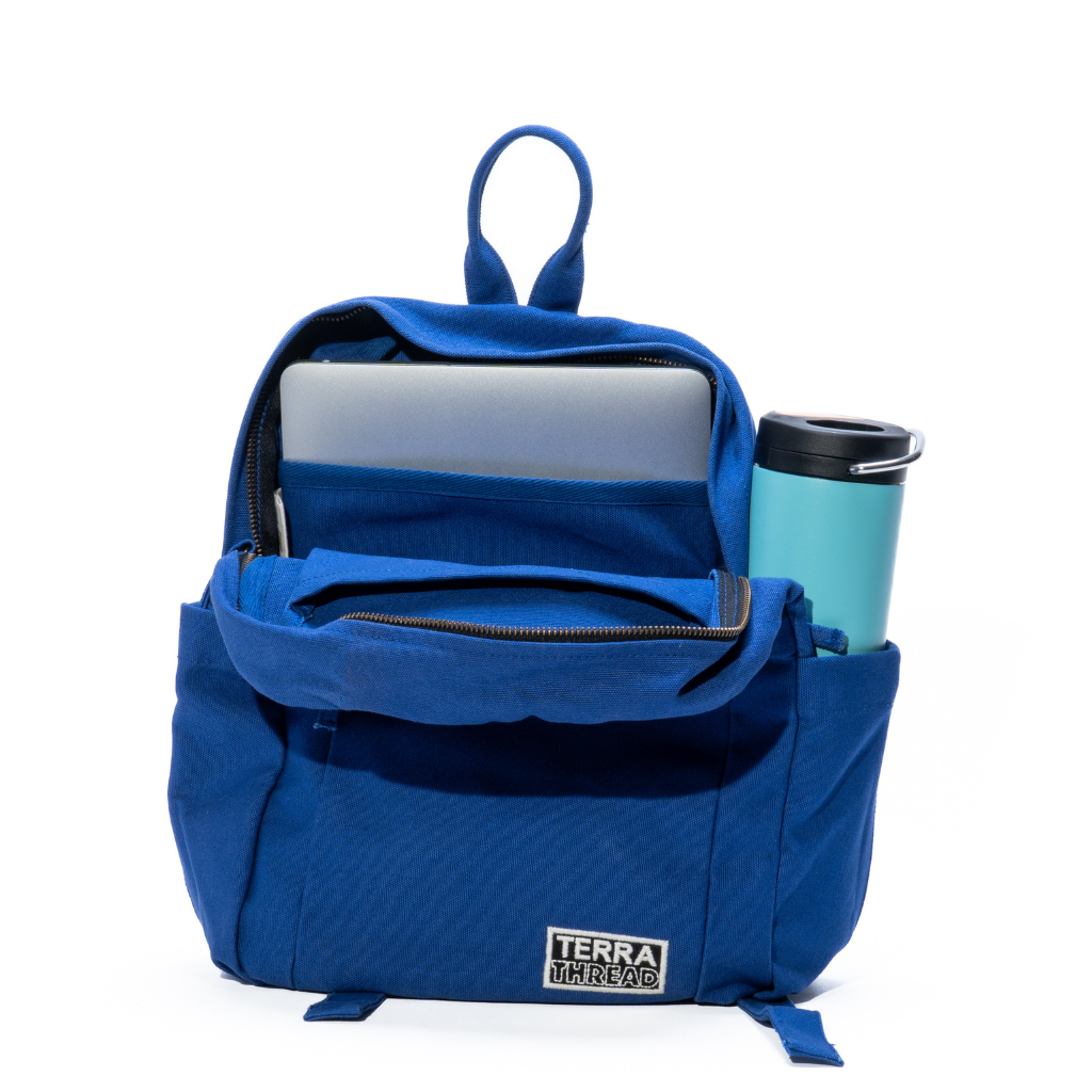 miniature blue backpack