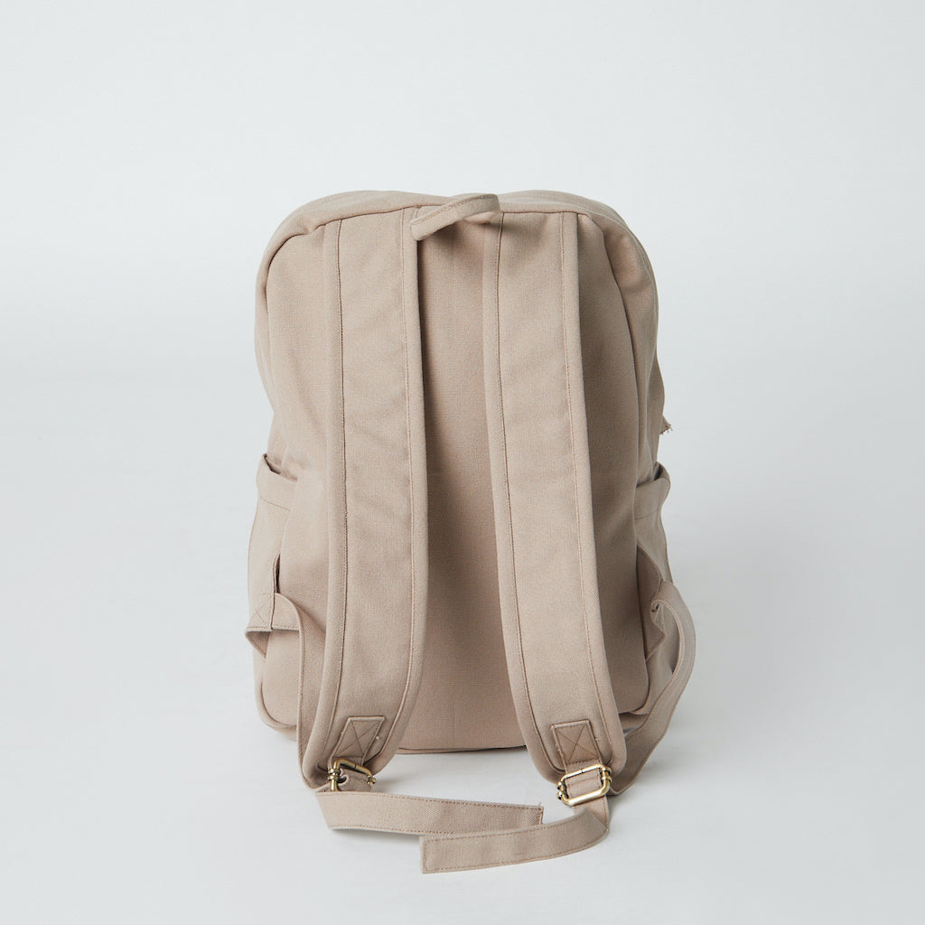 beige canvas backpack
