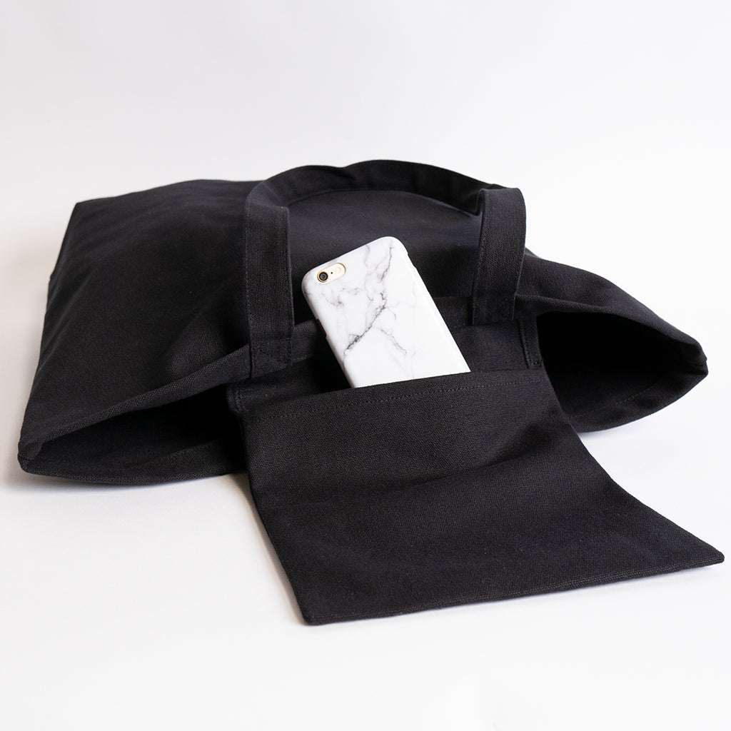 canvas black tote bag with pocket