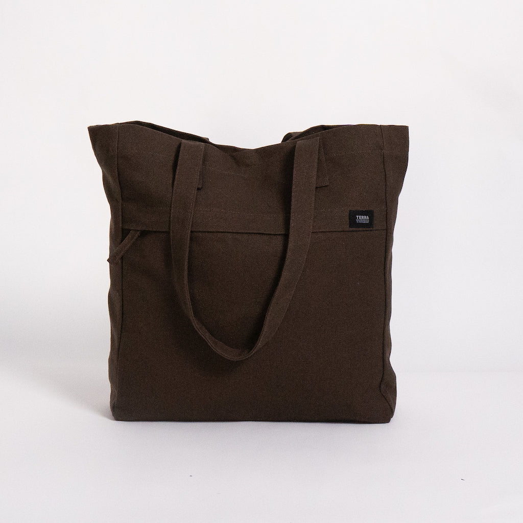 brown work tote