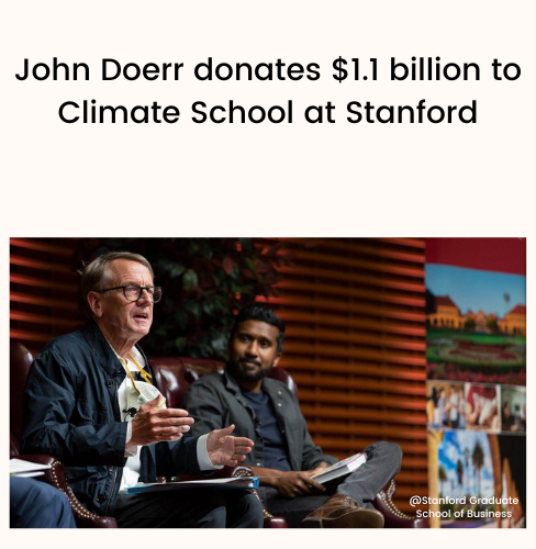 John Doerr donates $1.1 billion to Climate School at Stanford