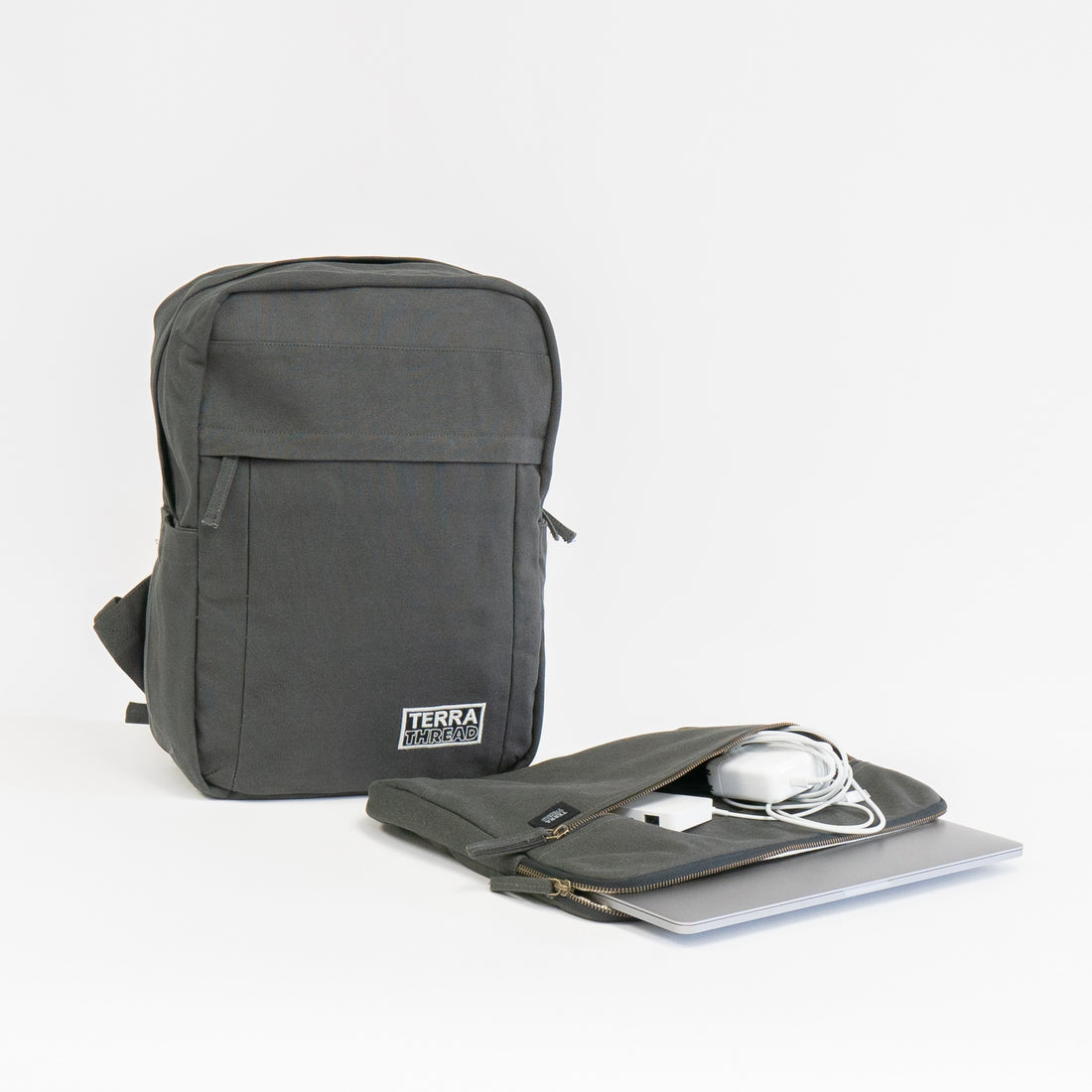 Charcoal Grey backpack and laptop sleeve set
