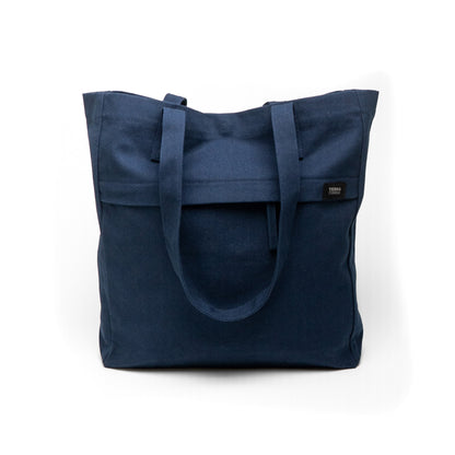 A dark navy blue canvas tote bag
