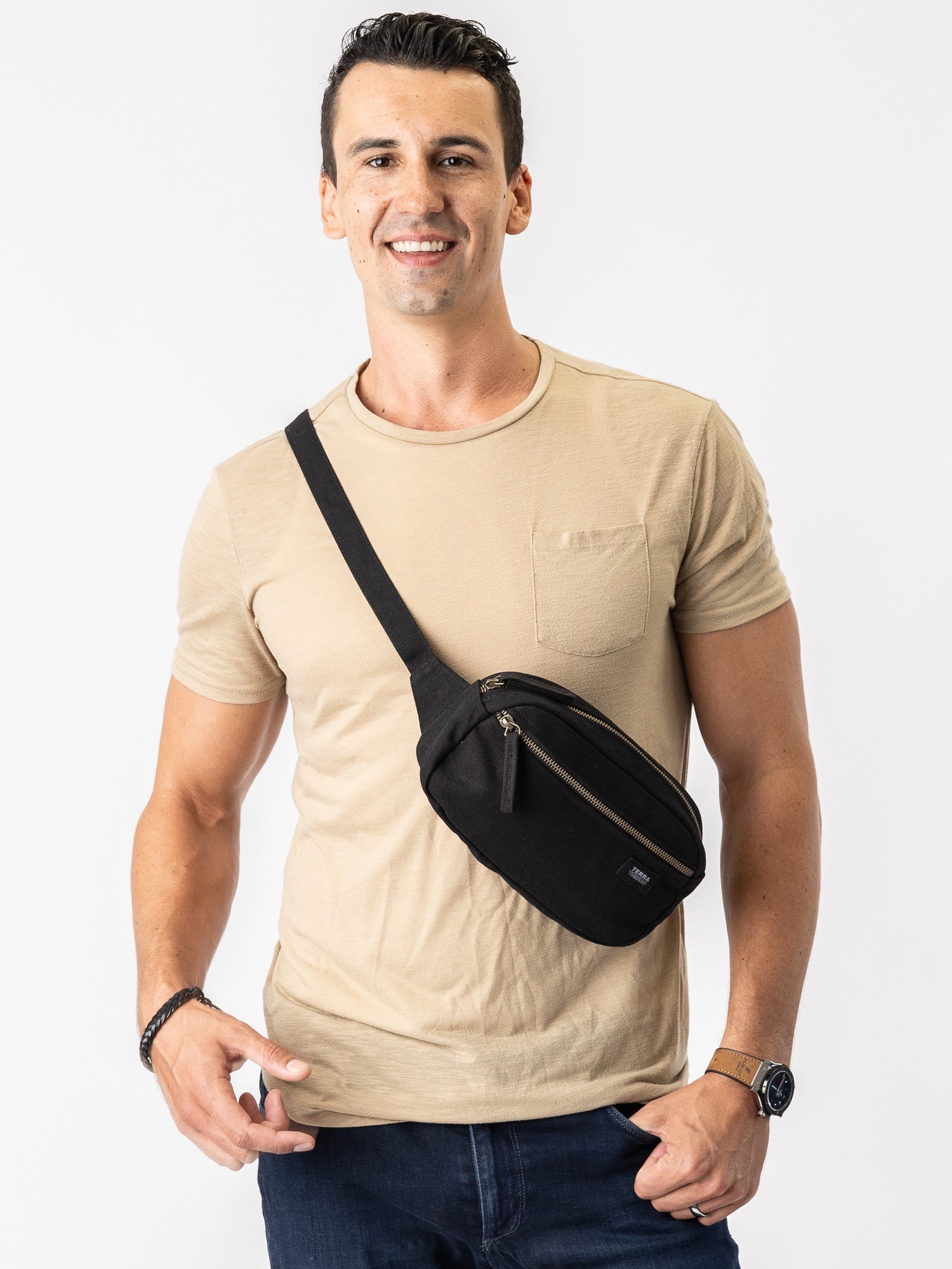 black fanny pack made of organic cotton