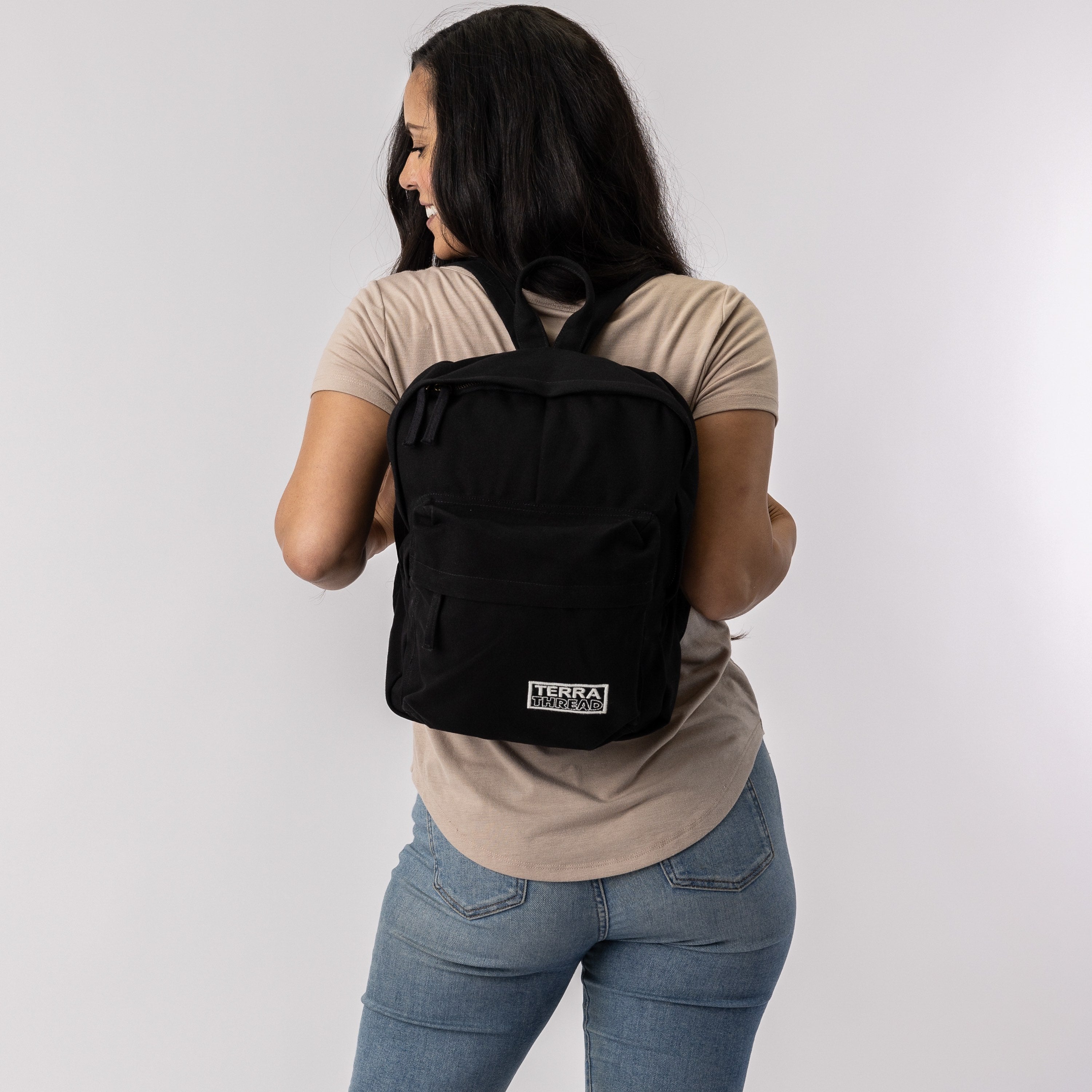 black mini cotton backpack