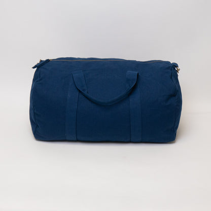 blue duffle bag