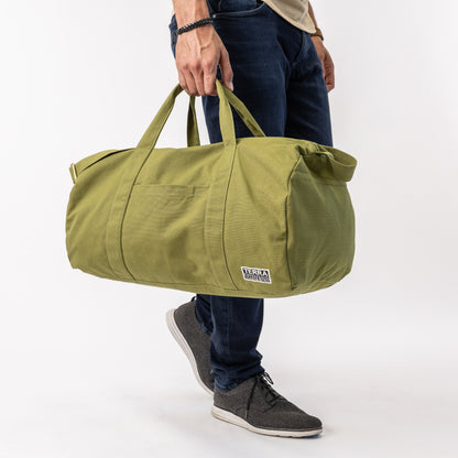 green weekender bag