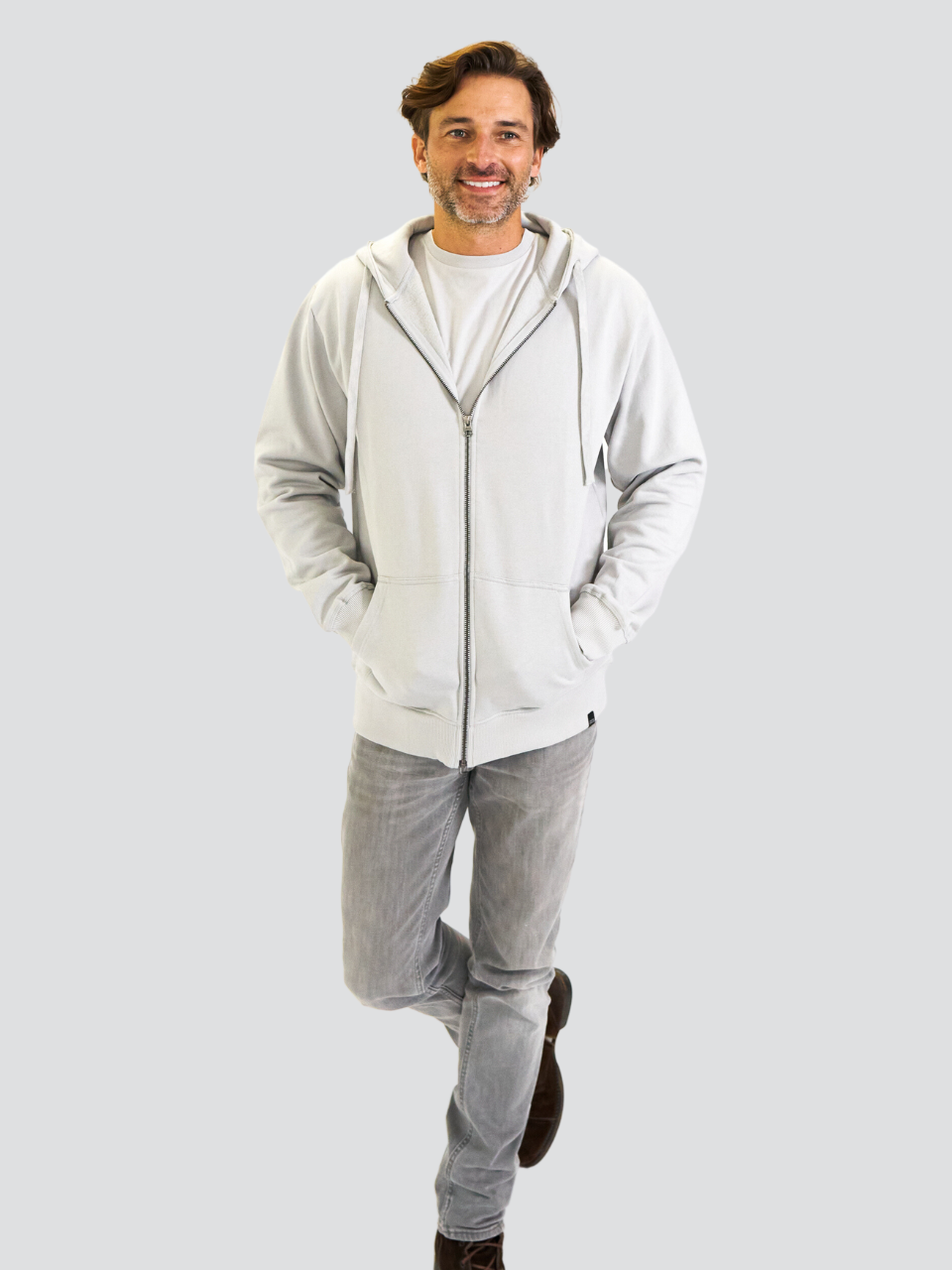 light gray zip up hoodie