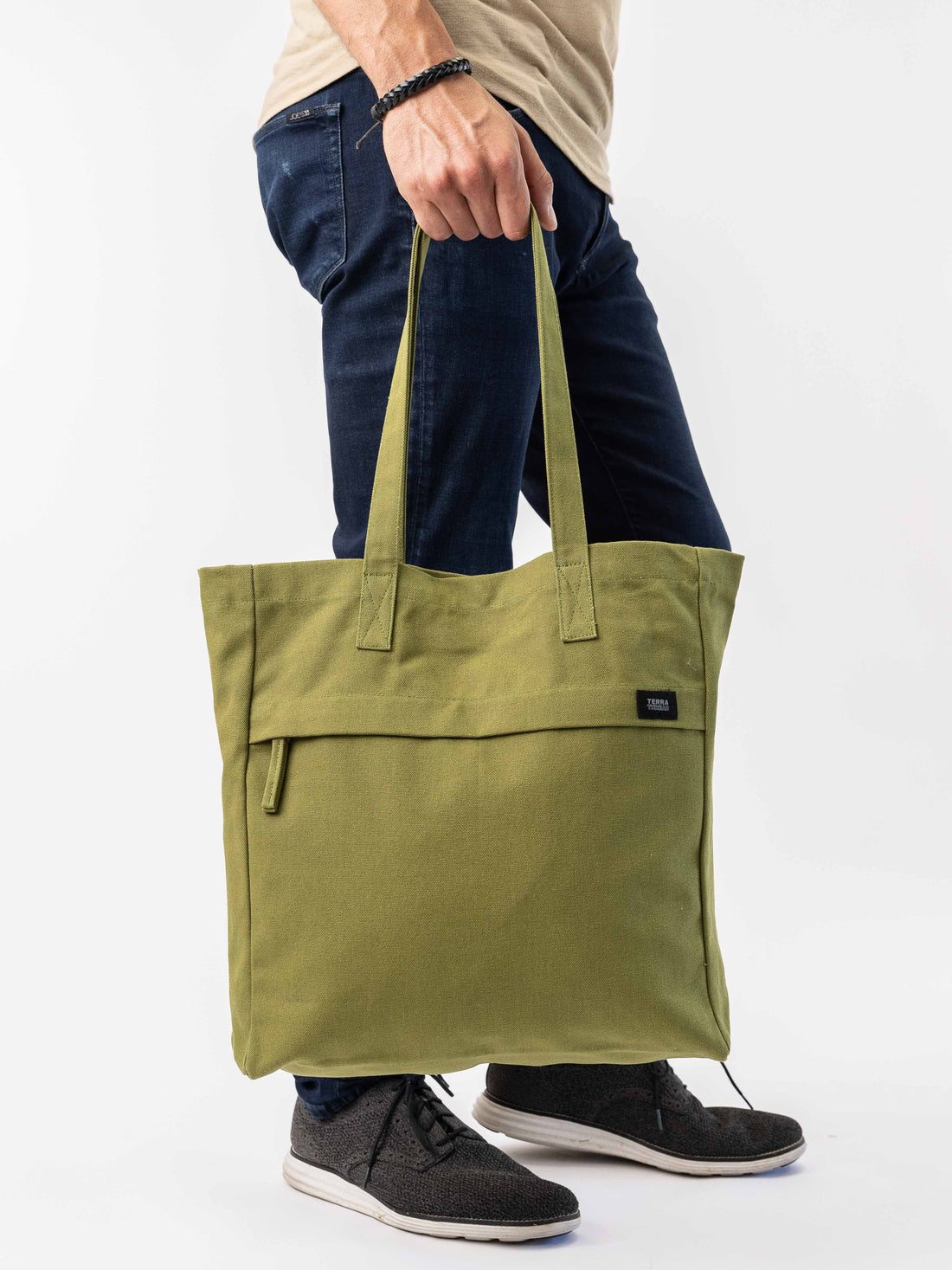 olive green work tote bag