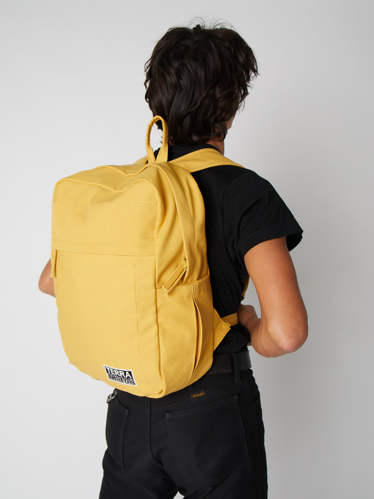 cotton casual yellow backpack herschel Supply Co. | Herschel Survey | Commuter pack | Brass Air mesh shoulder straps with sternum support clip Sustainable Backpacks Made With Organic