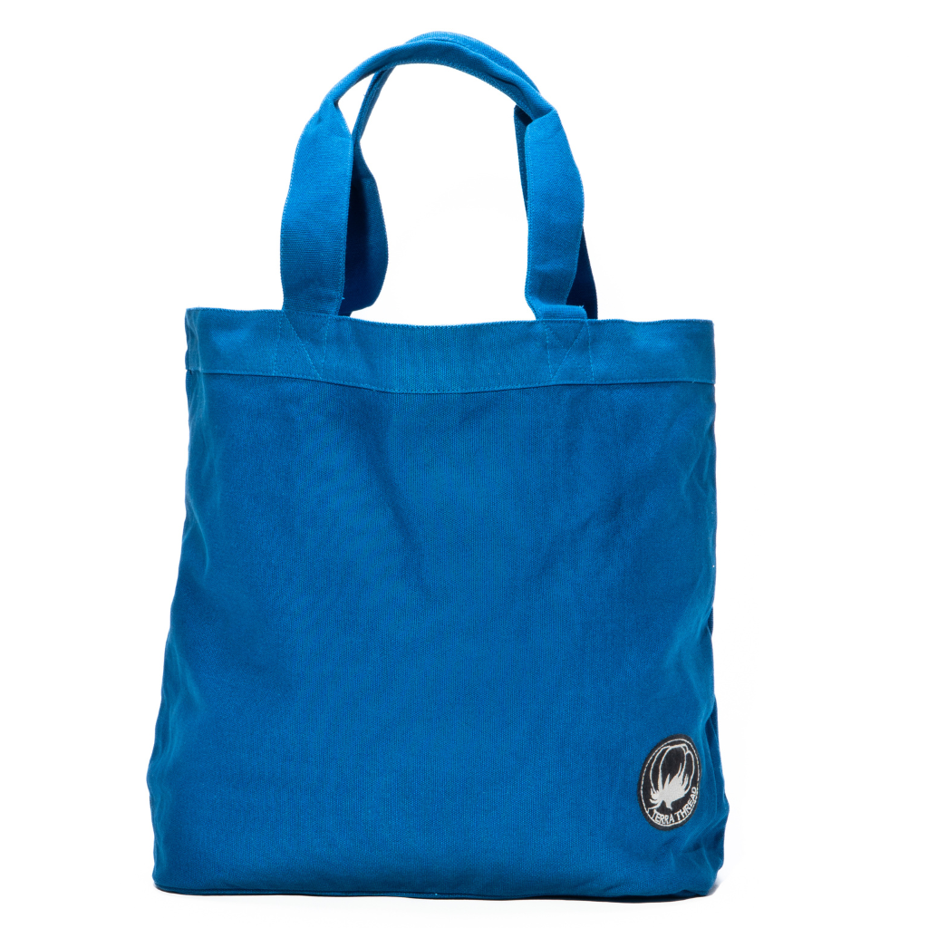 blue canvas tote bag