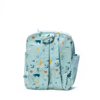 small printed backpack with pockets