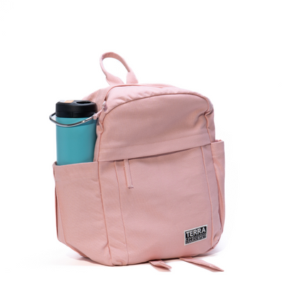 small adult backpack in pink color