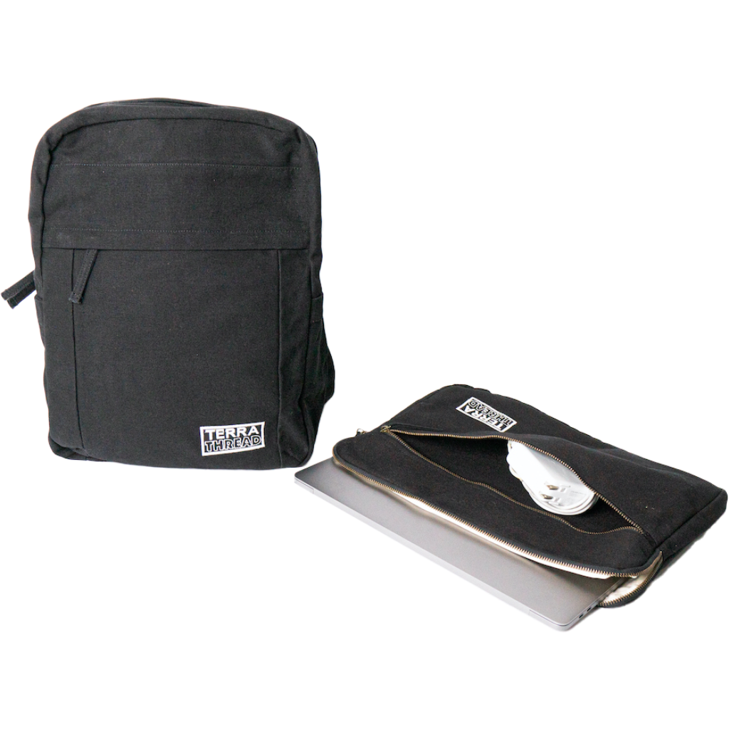 Solid black color laptop sleeve and backpack