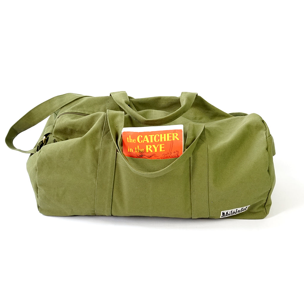 olive green duffle bag