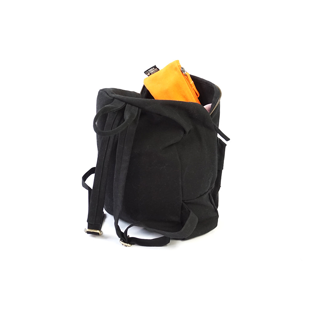 black canvas mini backpack
