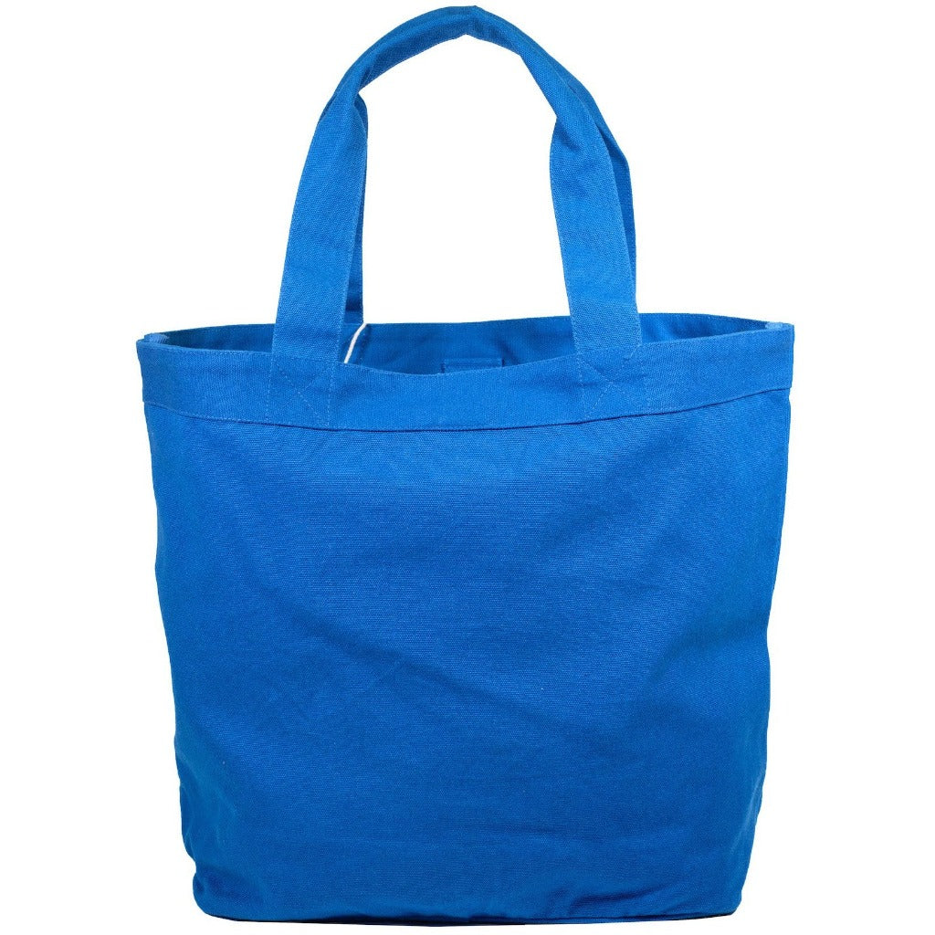 Turquoise Blue Cotton Tote Bag with Four Compartments - Happy