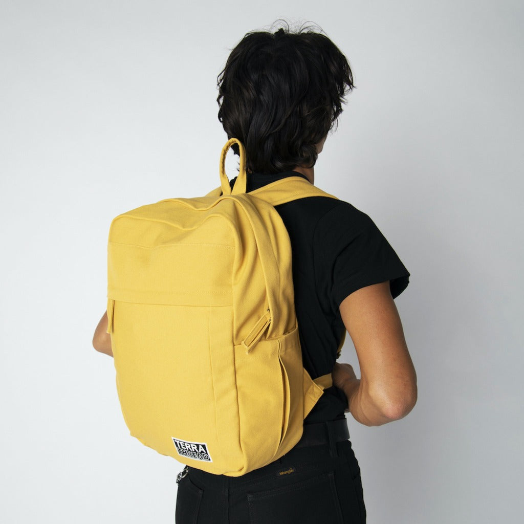 yellow school backpack
