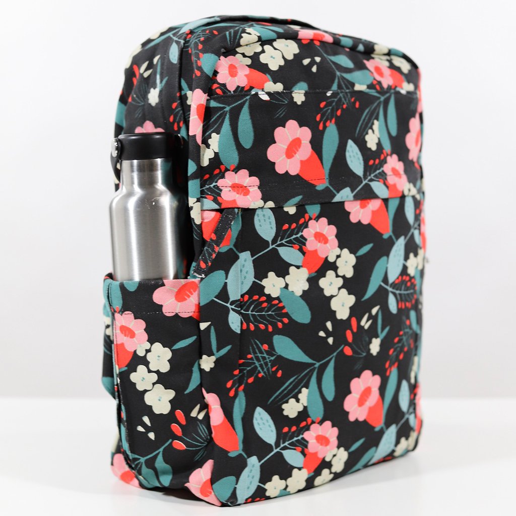 black floral backpack