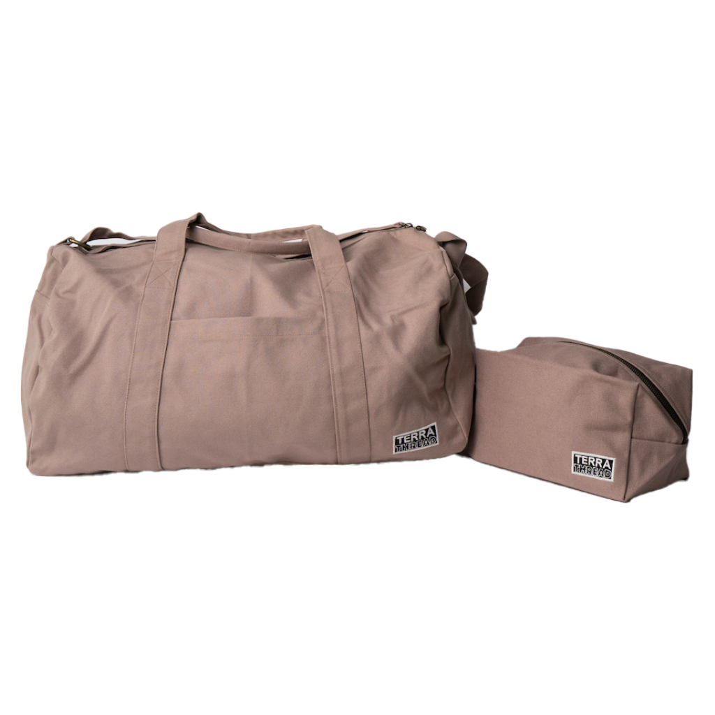 sustainable travel set - toiletry and duffle bag in beige color