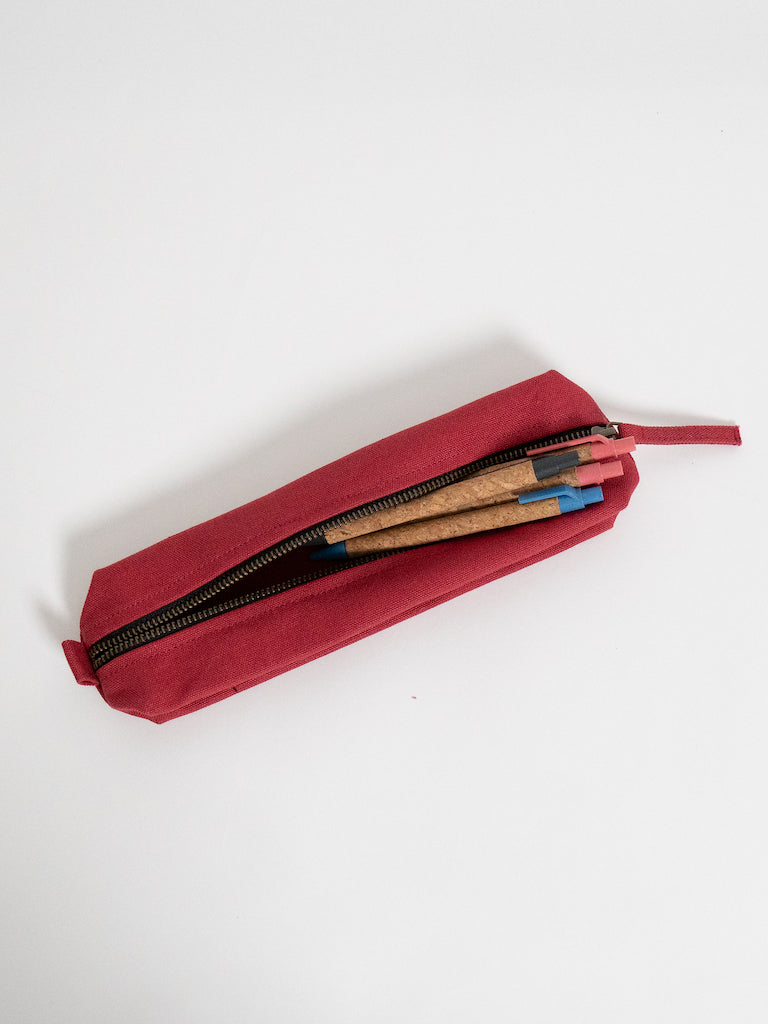 Red Cotton Canvas Pencils Case, Rectangular Accessory Bag Purse Case  Glasses Markers Zipper Pouch the Brick Case 