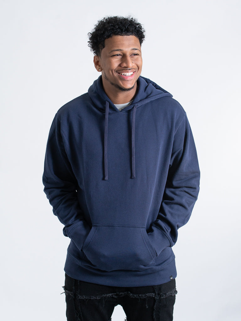 organic cotton pullover hoodies mens in navy blue