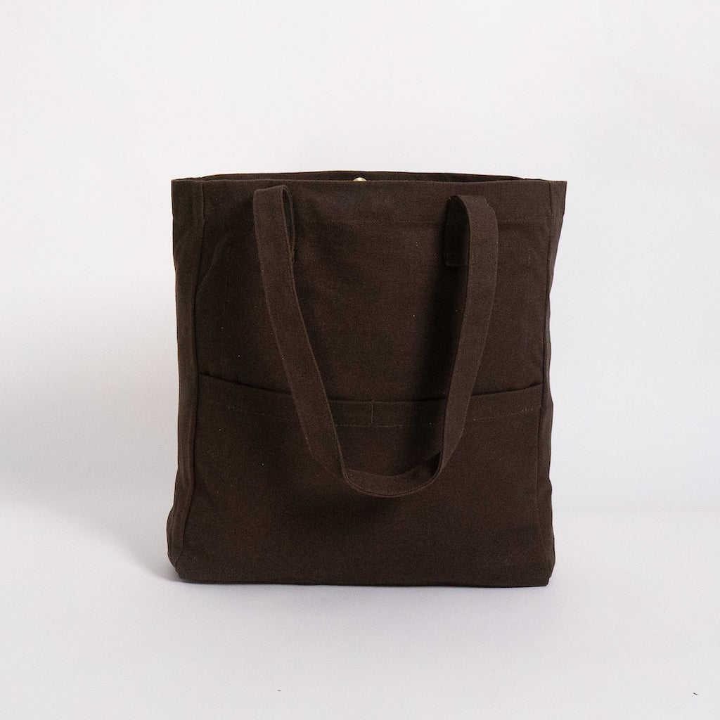 brown tote bag with pockets